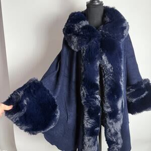 Old Hollywood Style NAVY Faux Fur Swing Coat - One Size